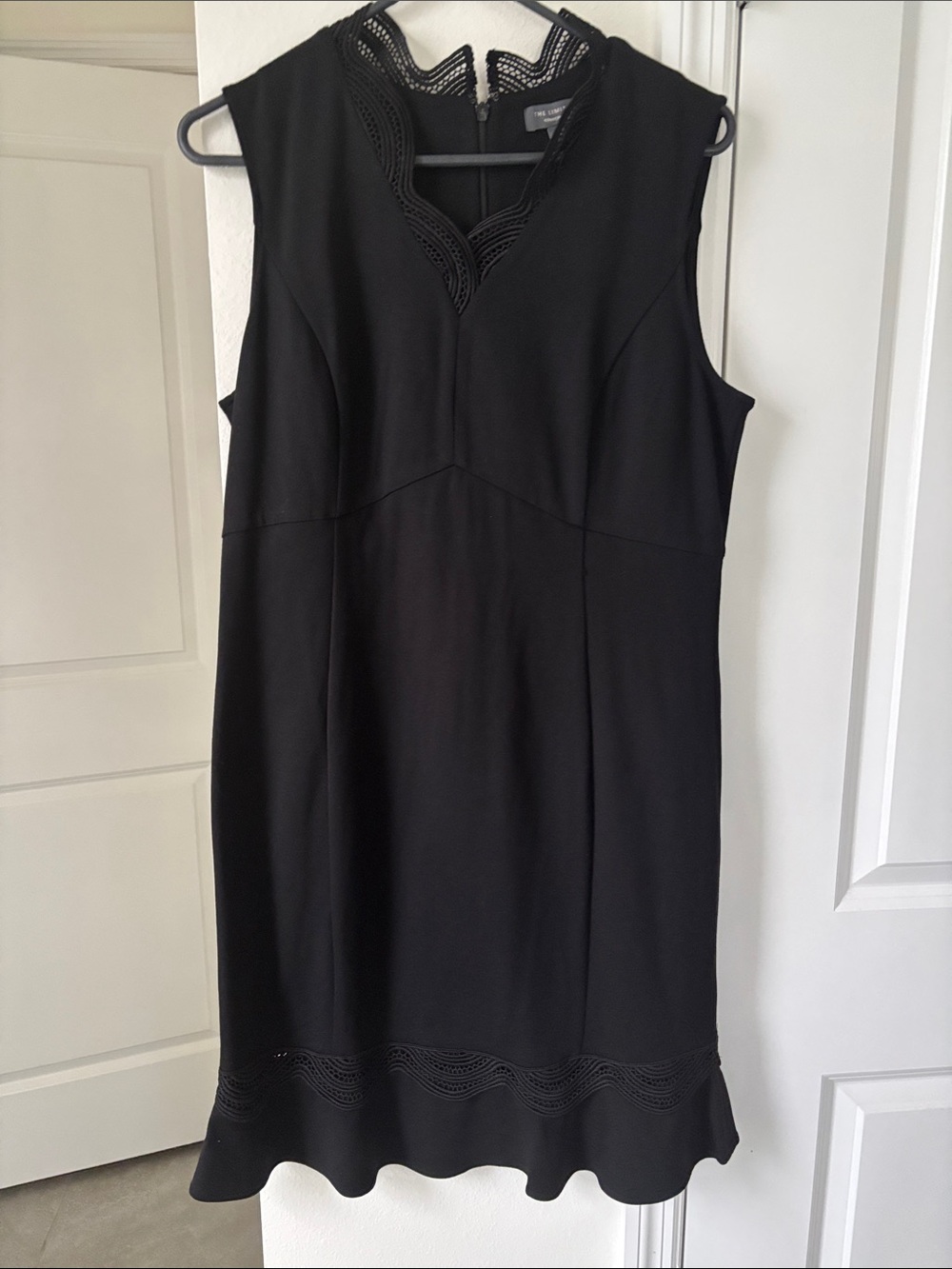 The Limited Black Sleeveless Midi Dress with Crochet Trim